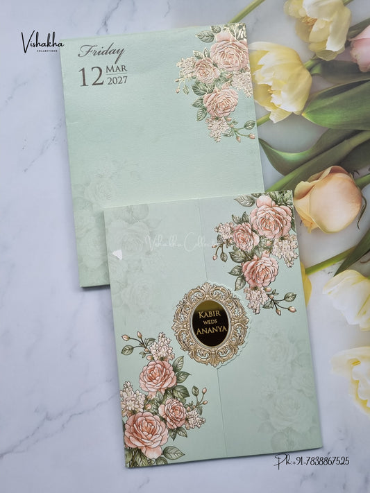 Semi Box Double Door Flower Hindu Muslim Christian Sikh Jain invitation Cards SK-3593 – image 1