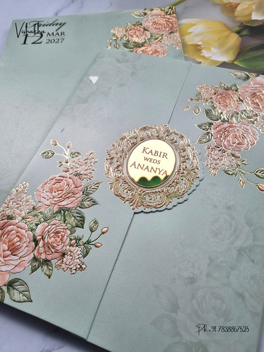 Semi Box Double Door Flower Hindu Muslim Christian Sikh Jain invitation Cards SK-3593 – image 2
