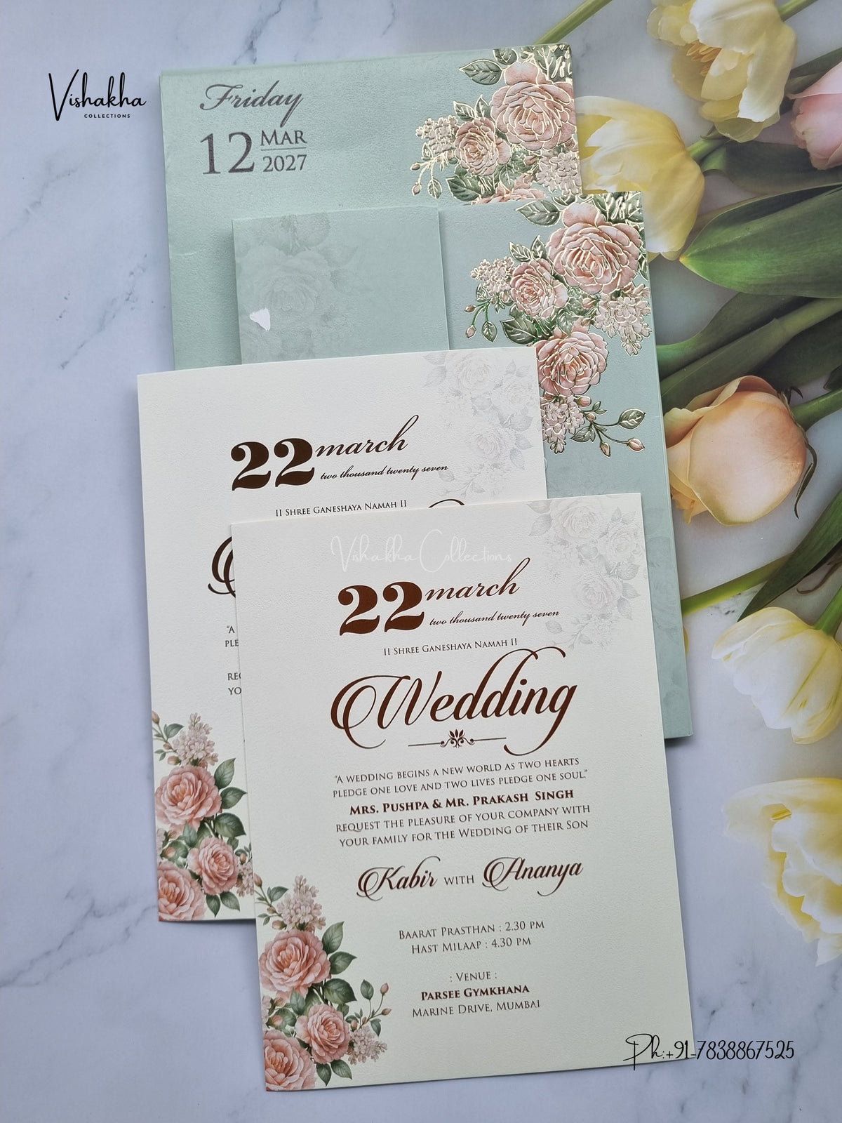 Semi Box Double Door Flower Hindu Muslim Christian Sikh Jain invitation Cards SK-3593 – image 3