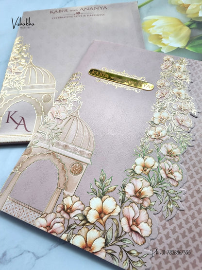 Semi Box Double Door Flower Royal Door Hindu Muslim Christian Sikh Jain invitation Cards SK-3594 – image 2