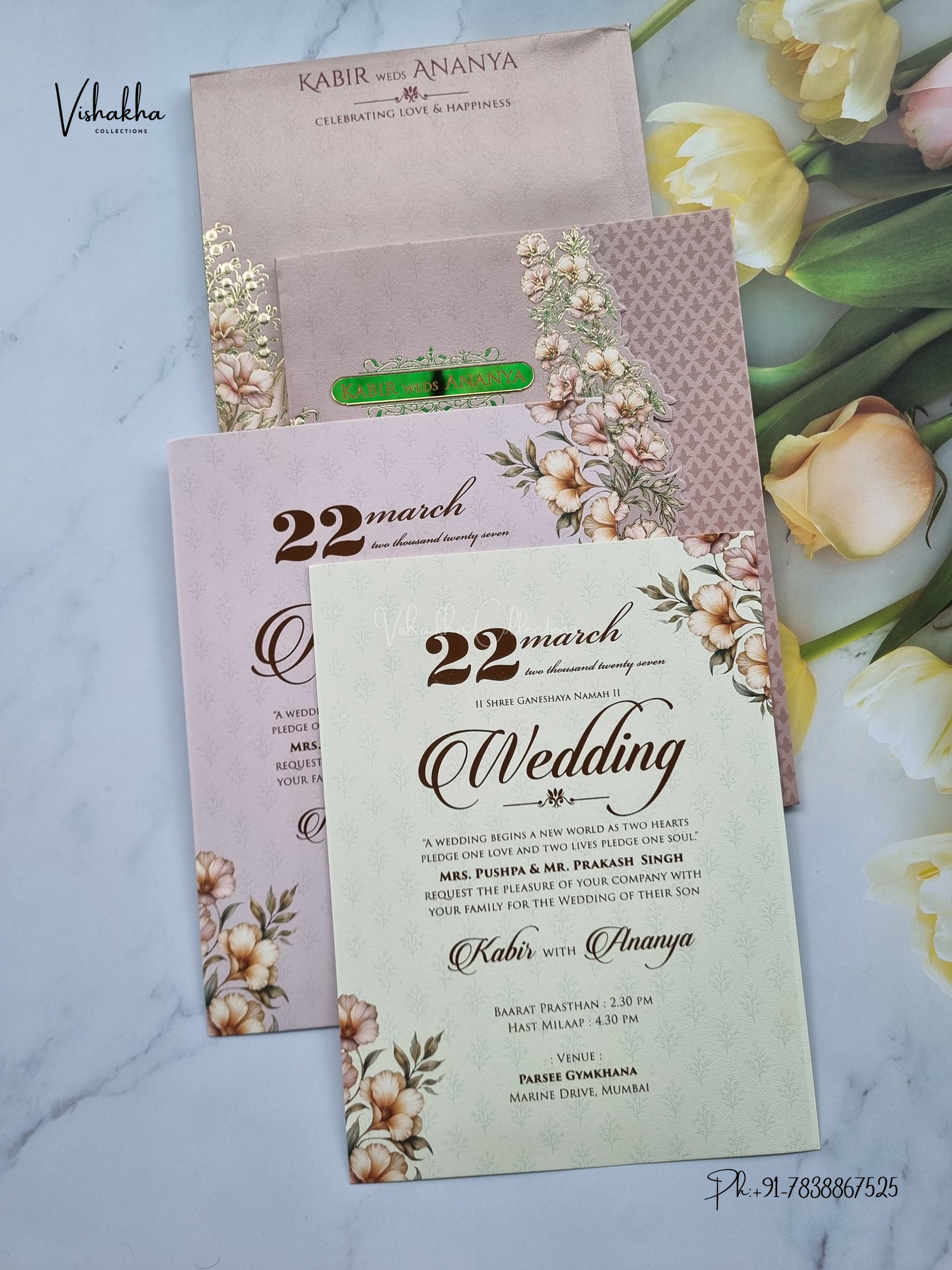 Semi Box Double Door Flower Royal Door Hindu Muslim Christian Sikh Jain invitation Cards SK-3594 – image 3
