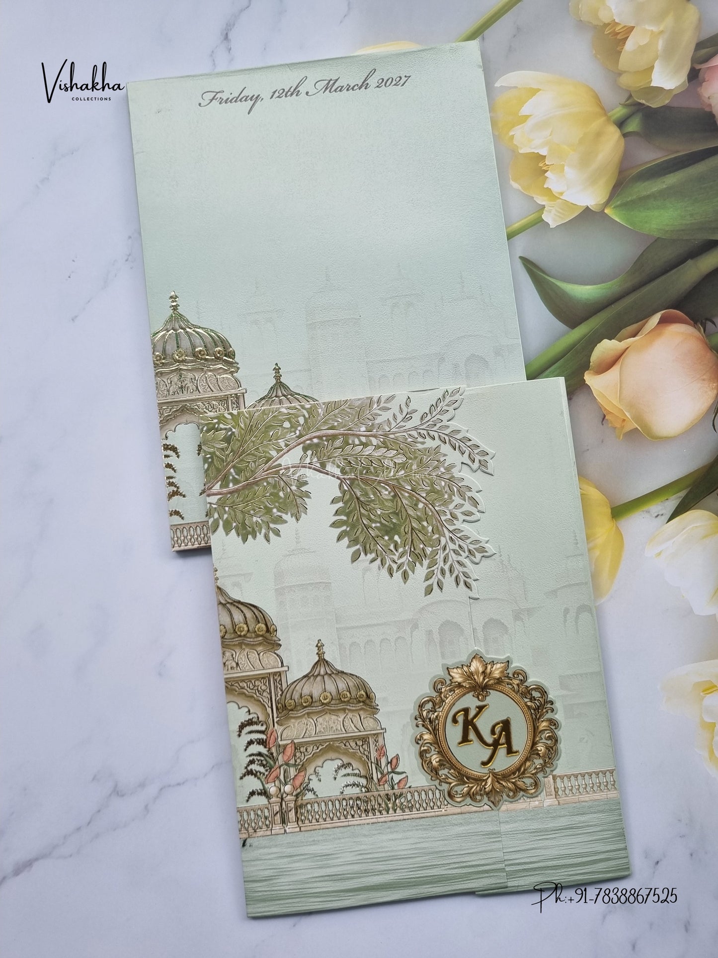 Semi Box Double Door Jharokha Hindu Muslim Christian Sikh Jain invitation Cards SK-3595 – image 1