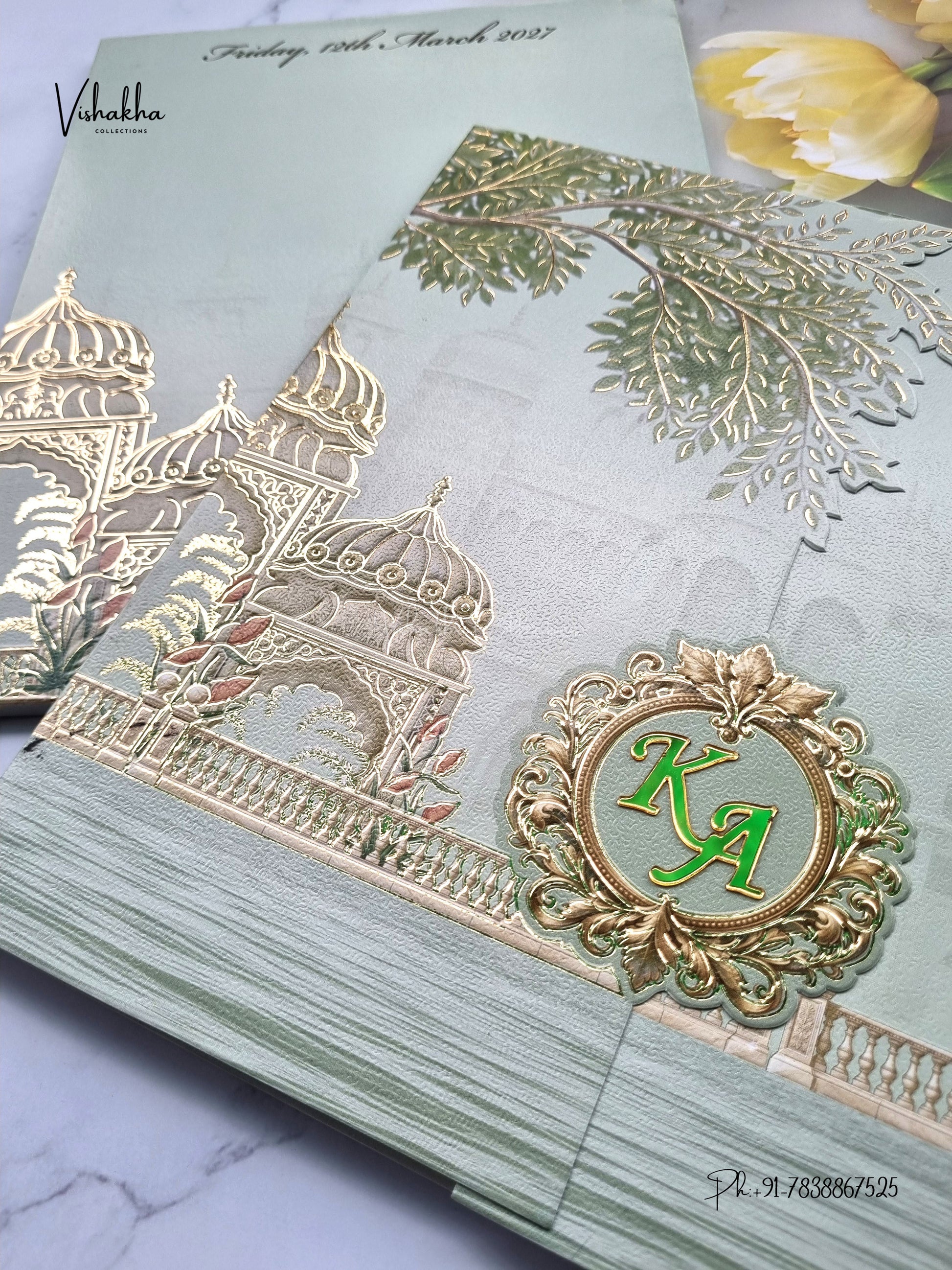 Semi Box Double Door Jharokha Hindu Muslim Christian Sikh Jain invitation Cards SK-3595 – image 2
