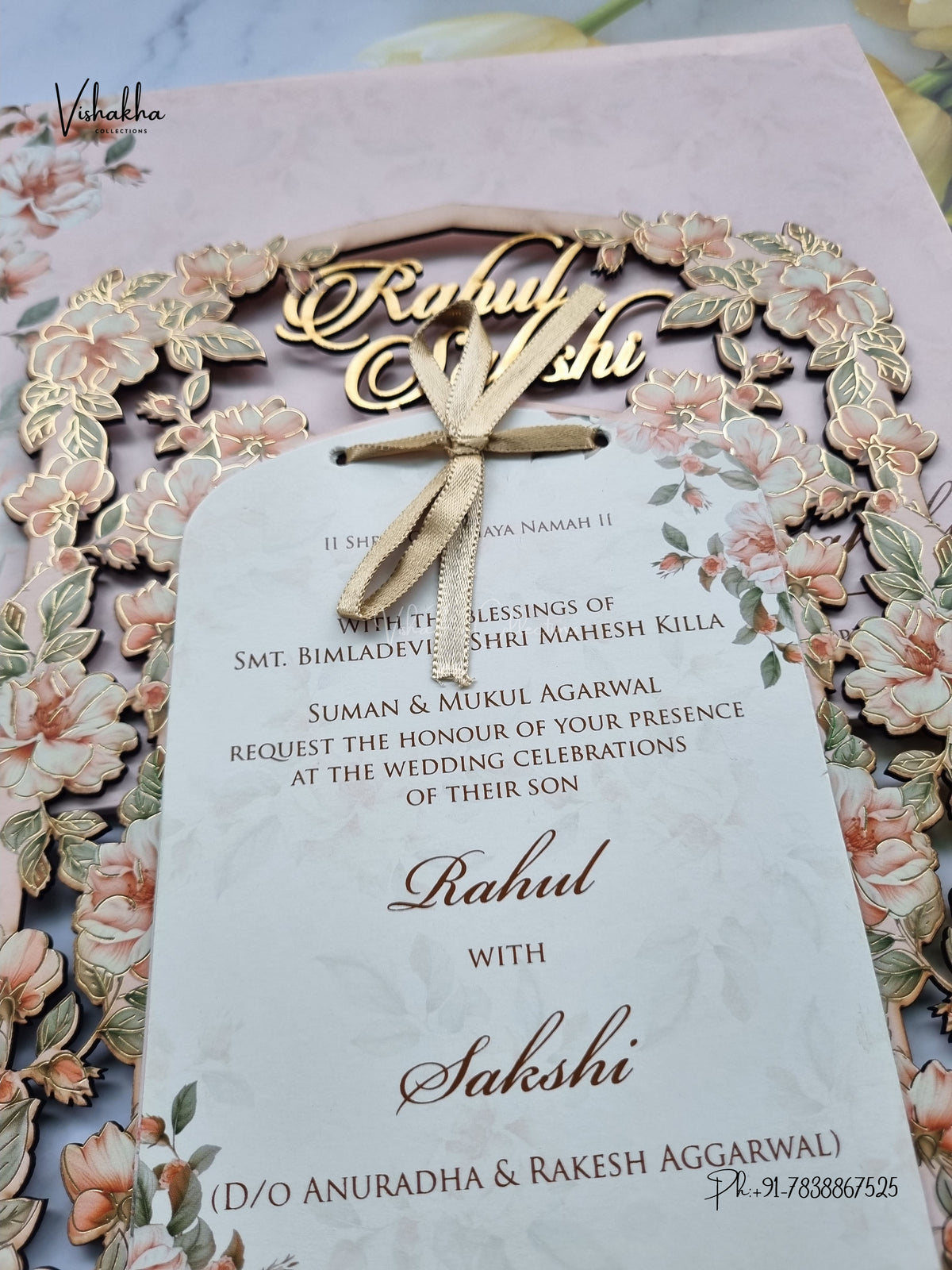 Semi Box MDF Board Laser Cut Flower Hindu Muslim Christian Sikh Jain invitation Cards SK-3596 – image 2