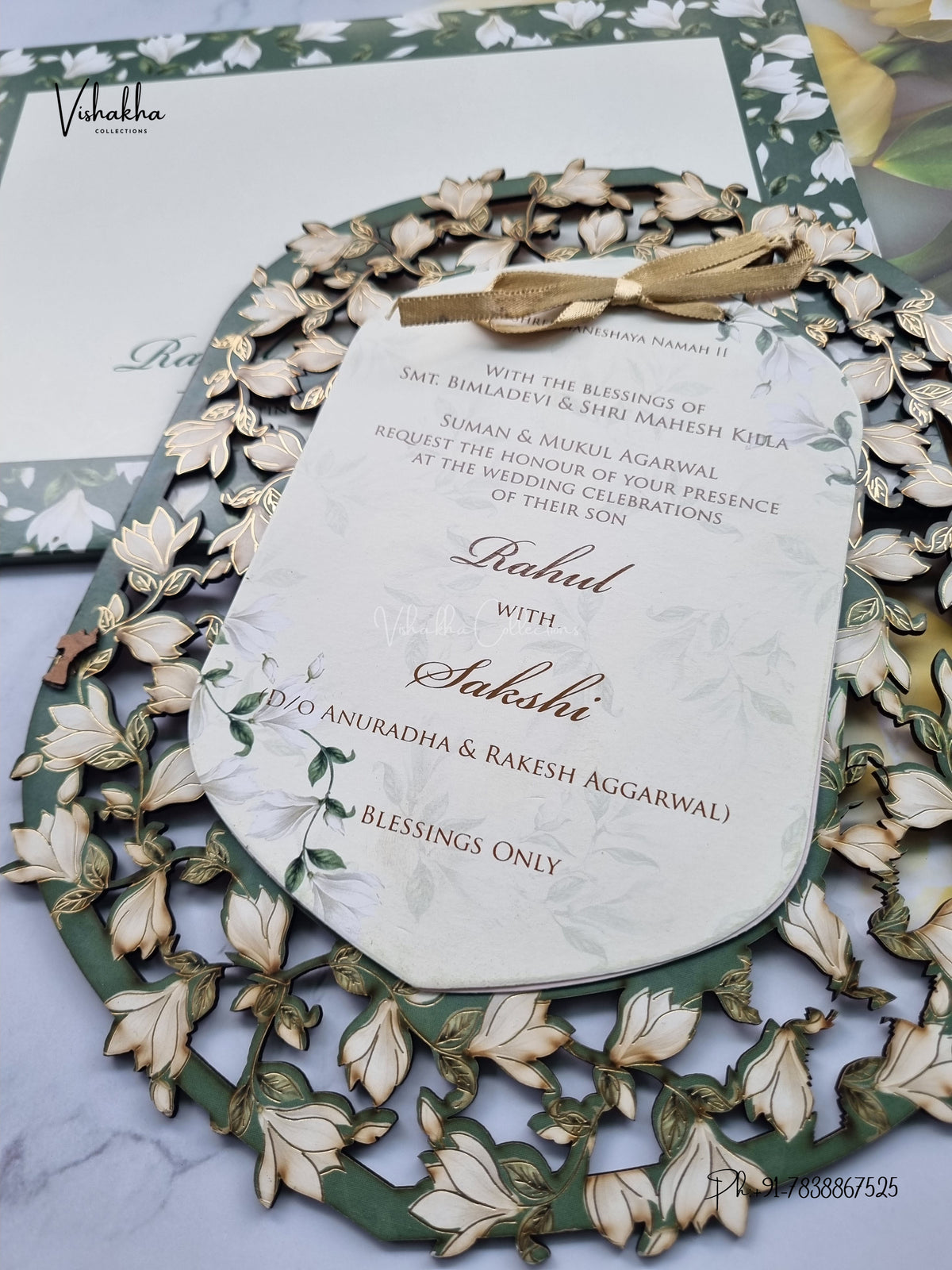 Semi Box MDF Board Laser Cut Flower Hindu Muslim Christian Sikh Jain invitation Cards SK-3597 – image 2