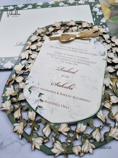 Semi Box MDF Board Laser Cut Flower Hindu Muslim Christian Sikh Jain invitation Cards SK-3597 – image 2