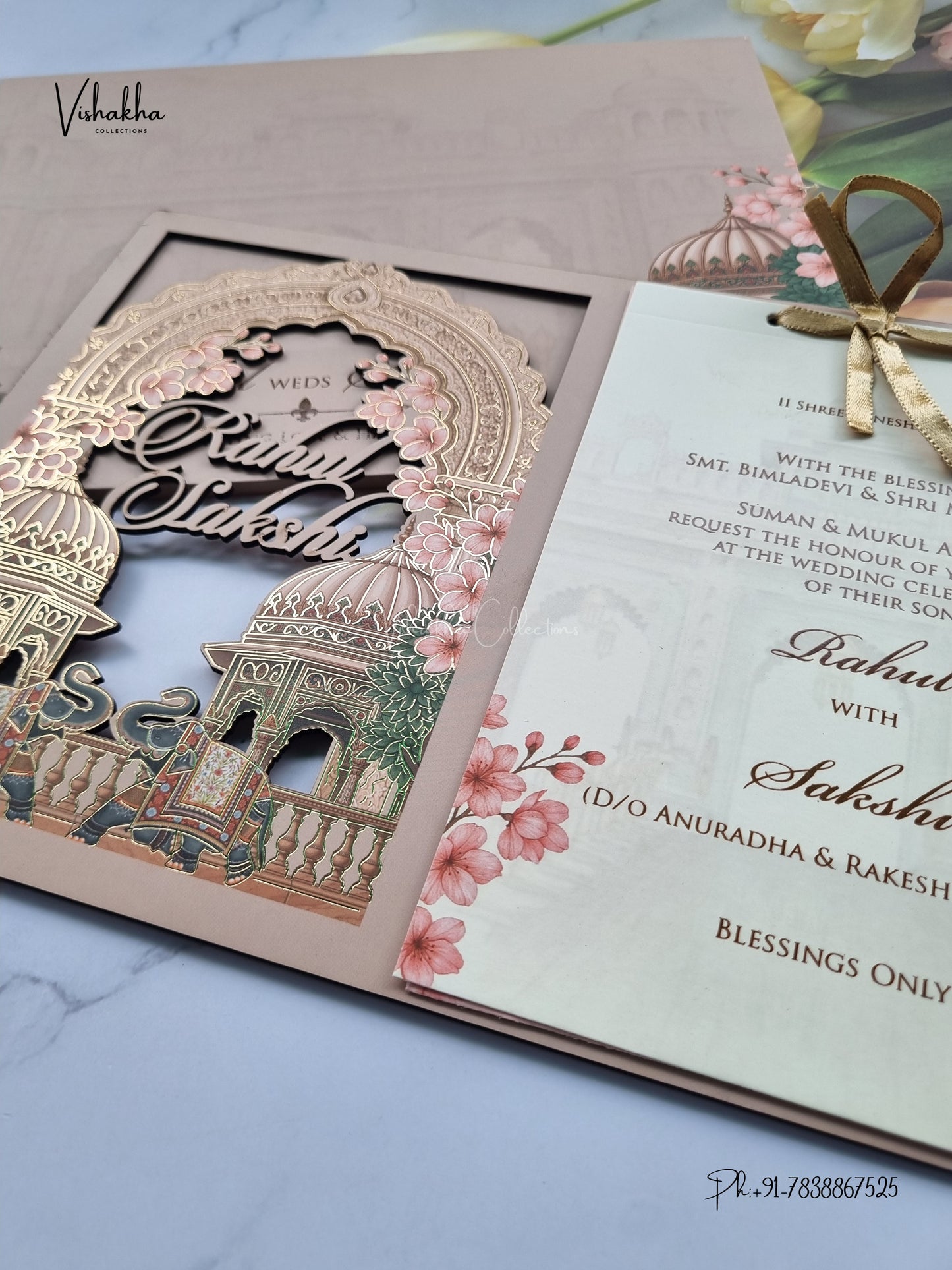 Semi Box MDF Board Laser Cut Flower Hindu Muslim Christian Sikh Jain invitation Cards SK-3598 – image 2