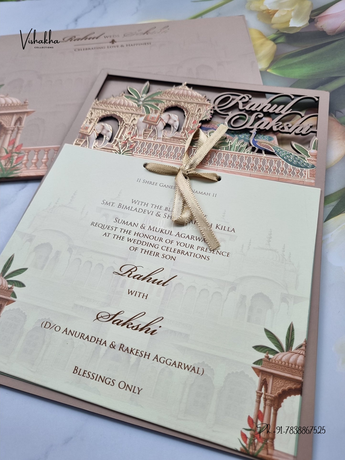 Semi Box MDF Board Laser Cut Hathi Peacock Hindu Muslim Christian Sikh Jain invitation Cards SK-3599 – image 2