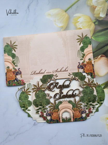 Semi Box MDF Board Laser Cut Flower Hindu Muslim Christian Sikh Jain invitation Cards SK-3600 – image 1