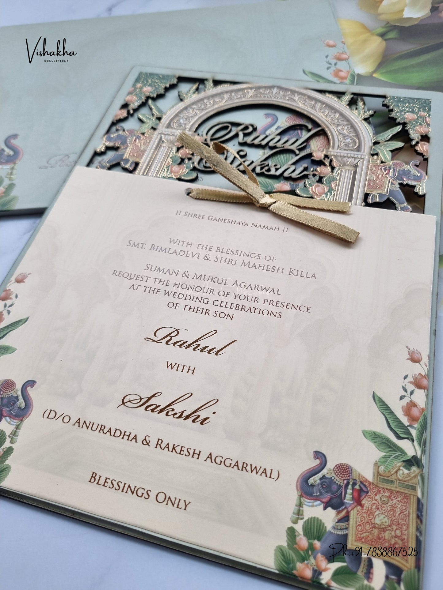 Semi Box MDF Board Laser Cut Hathi Hindu Muslim Christian Sikh Jain invitation Cards SK-3602 – image 2