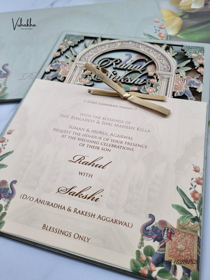 Semi Box MDF Board Laser Cut Hathi Hindu Muslim Christian Sikh Jain invitation Cards SK-3602 – image 2