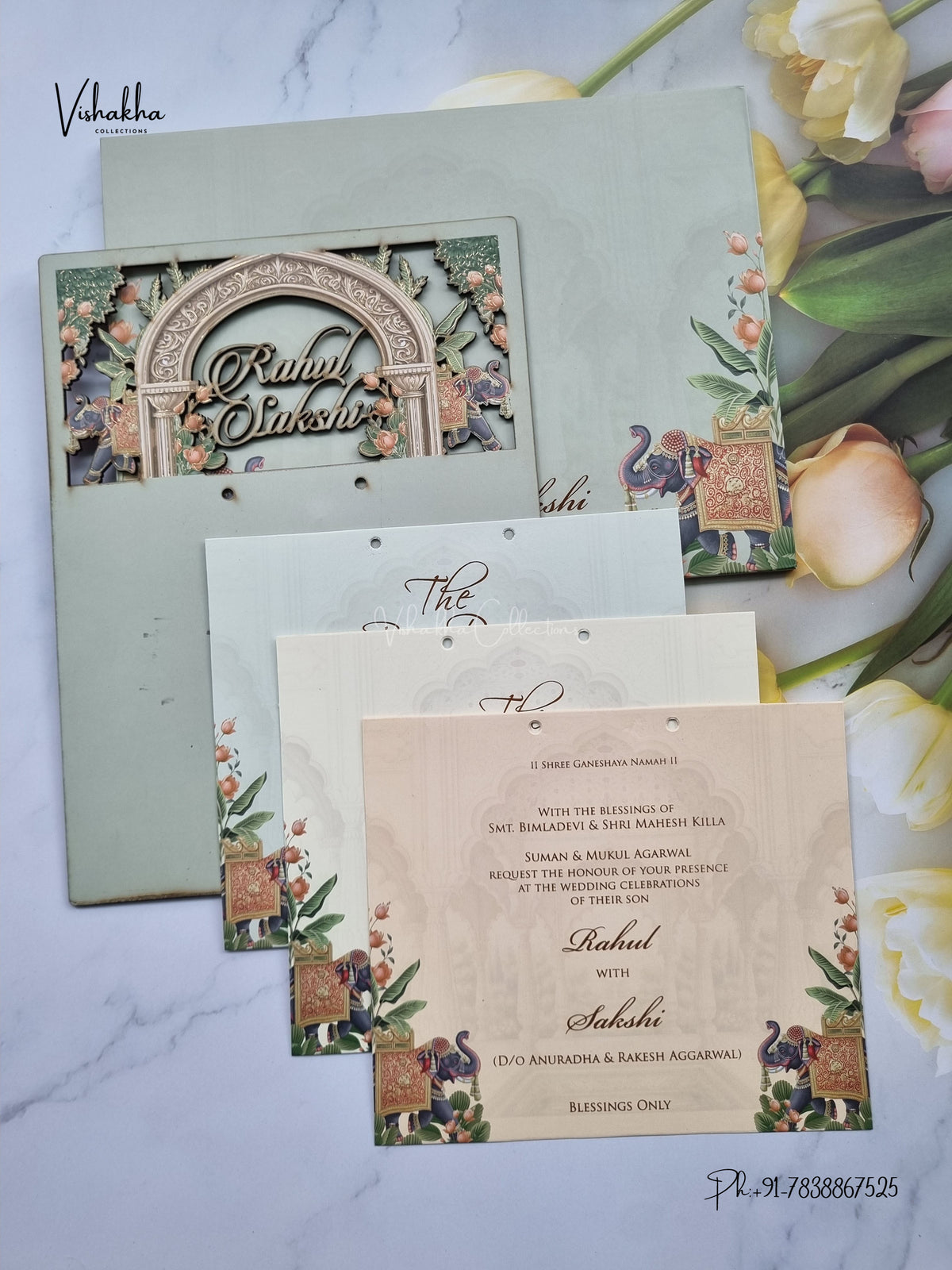Semi Box MDF Board Laser Cut Hathi Hindu Muslim Christian Sikh Jain invitation Cards SK-3602 – image 3