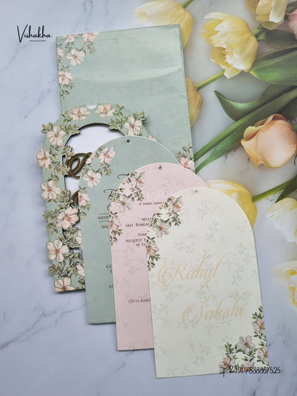 Semi Box MDF Board Laser Cut Flower Hindu Muslim Christian Sikh Jain invitation Cards SK-3604 – image 3