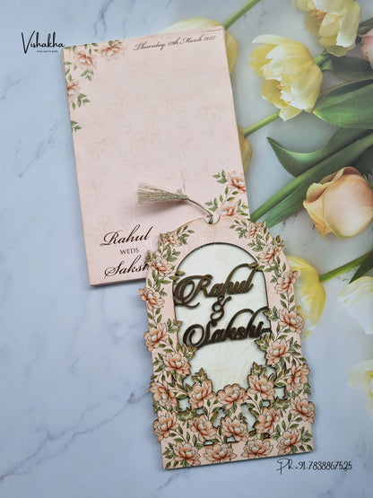 Semi Box MDF Board Laser Cut Flower Hindu Muslim Christian Sikh Jain invitation Cards SK-3605 – image 1