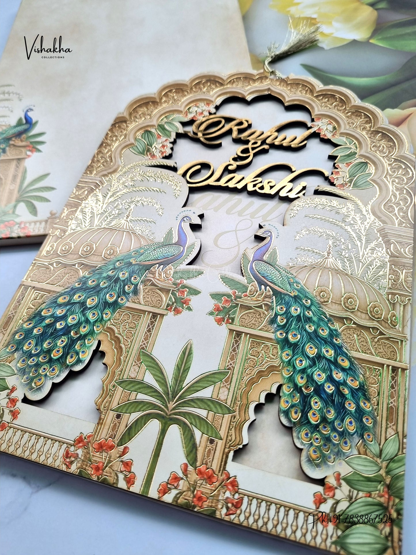 Semi Box MDF Board Laser Cut Peacock Hindu Muslim Christian Sikh Jain invitation Cards SK-3606 – image 2