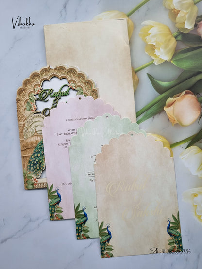 Semi Box MDF Board Laser Cut Peacock Hindu Muslim Christian Sikh Jain invitation Cards SK-3606 – image 3