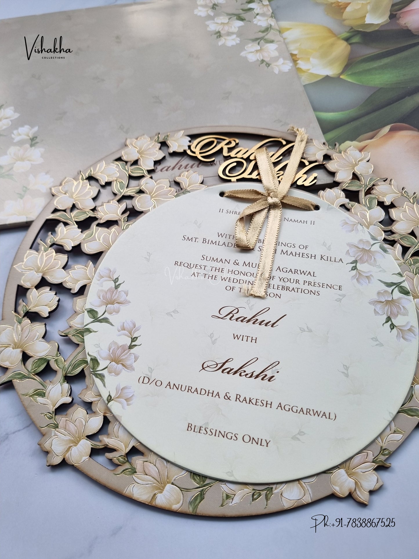 Semi Box MDF Board Laser Cut Flower Hindu Muslim Christian Sikh Jain invitation Cards SK-3607 – image 2