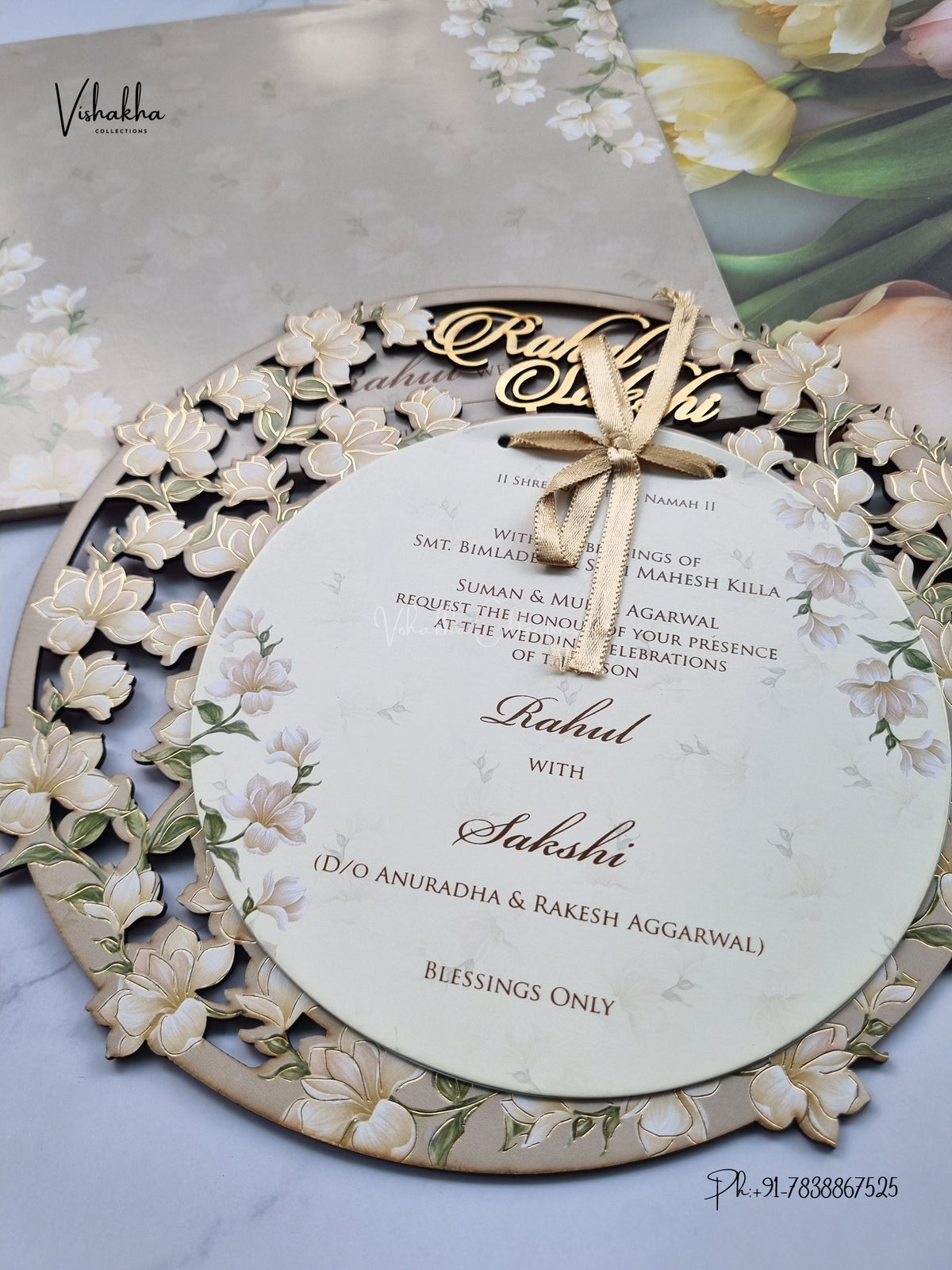 Semi Box MDF Board Laser Cut Flower Hindu Muslim Christian Sikh Jain invitation Cards SK-3607 – image 2