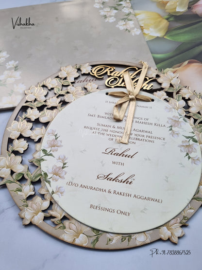 Semi Box MDF Board Laser Cut Flower Hindu Muslim Christian Sikh Jain invitation Cards SK-3607 – image 2