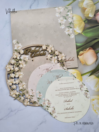 Semi Box MDF Board Laser Cut Flower Hindu Muslim Christian Sikh Jain invitation Cards SK-3607 – image 3