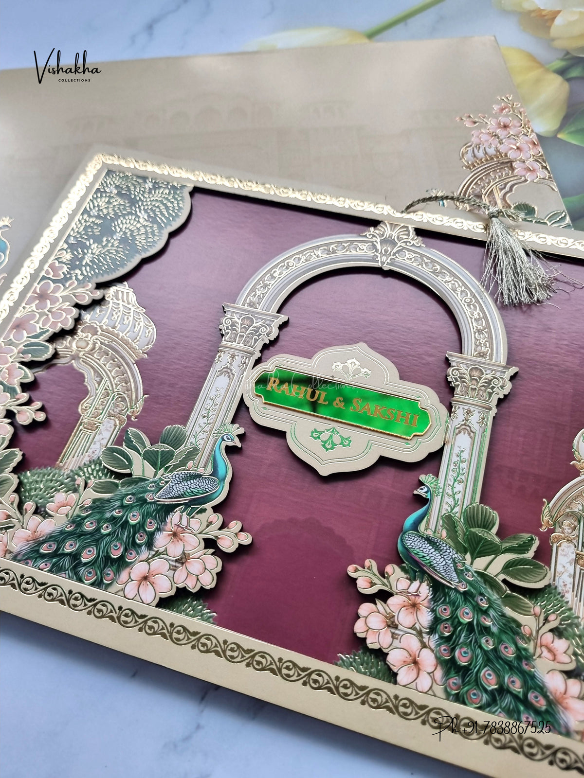 Semi Box MDF Board Laser Cut Peacock Hindu Muslim Christian Sikh Jain invitation Cards SK-3609 – image 2