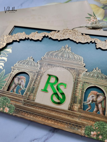 Semi Box MDF Board Laser Cut Raj Mahal Hathi Hindu Muslim Christian Sikh Jain invitation Cards SK-3610 – image 2