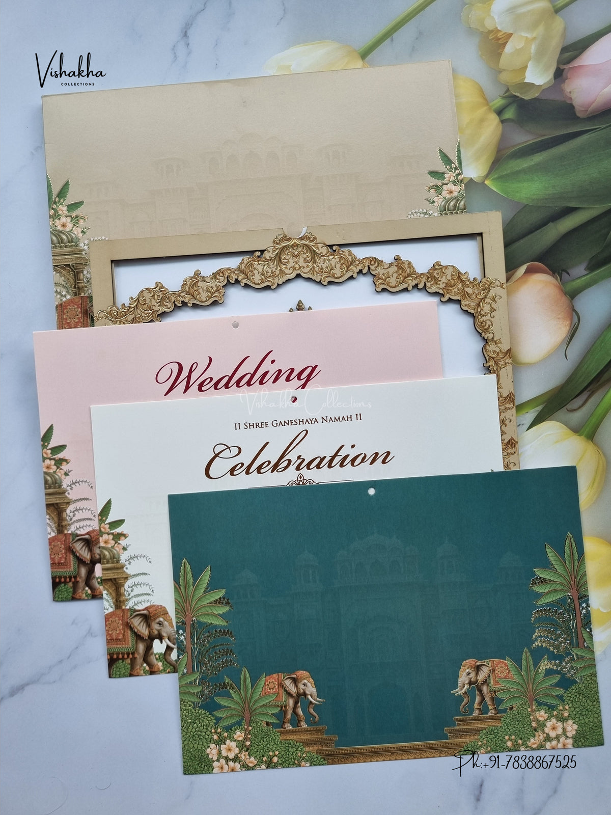 Semi Box MDF Board Laser Cut Raj Mahal Hathi Hindu Muslim Christian Sikh Jain invitation Cards SK-3610 – image 3