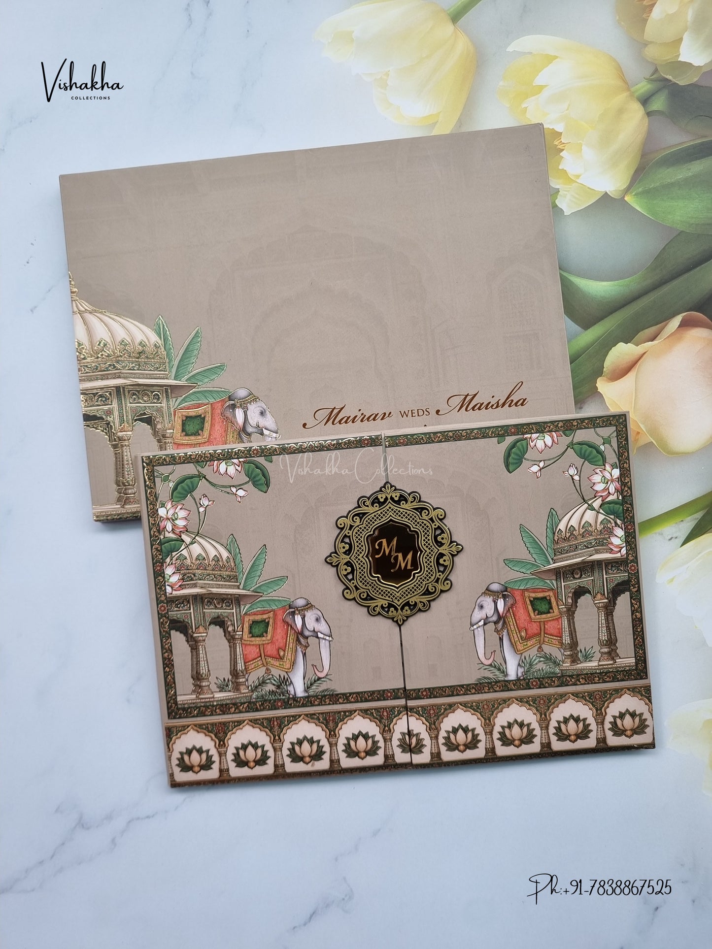 Semi Box Padded Double Door Hathi Hindu Muslim Christian Sikh Jain invitation Cards SK-3611 – image 1
