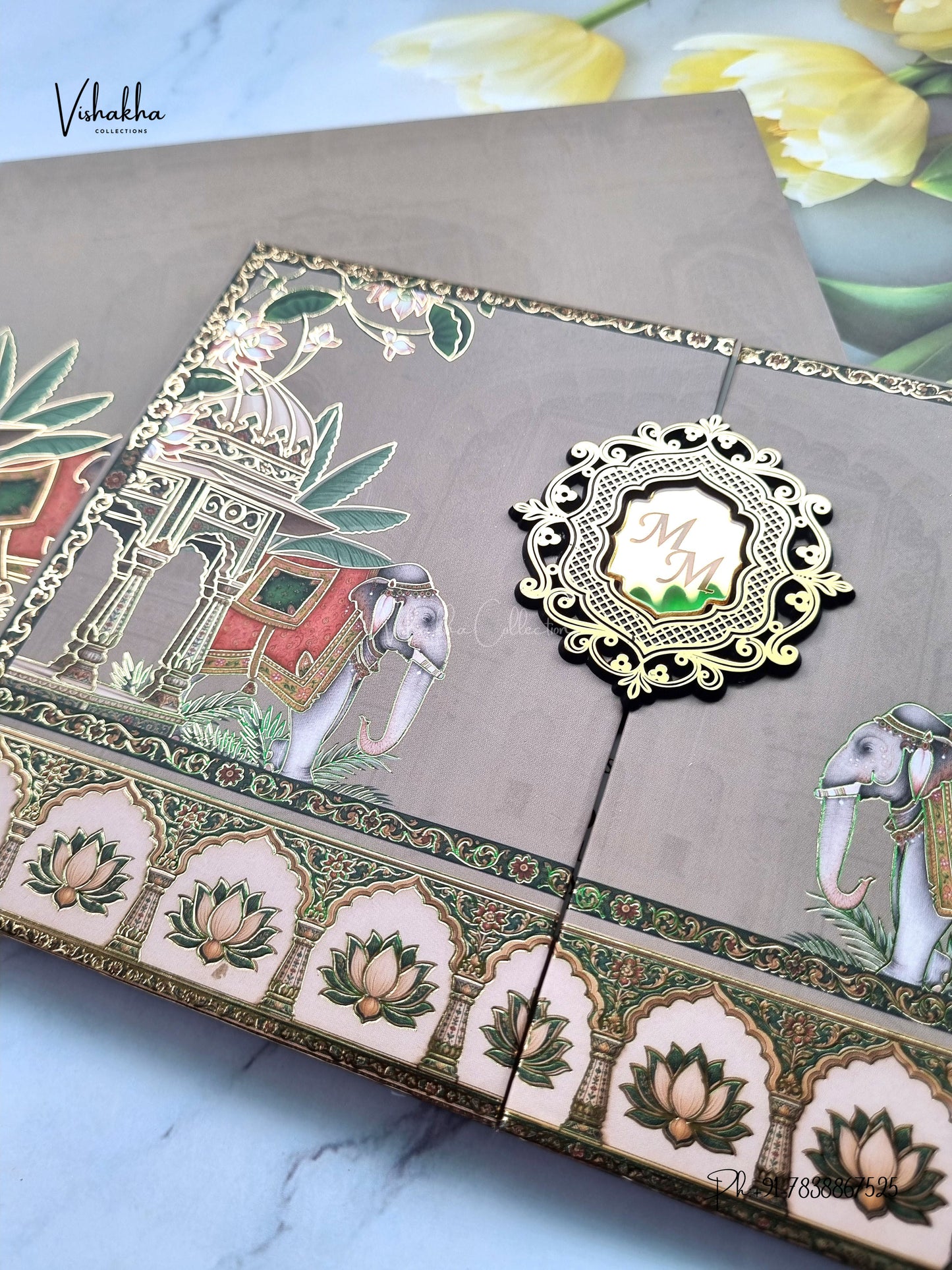 Semi Box Padded Double Door Hathi Hindu Muslim Christian Sikh Jain invitation Cards SK-3611 – image 2