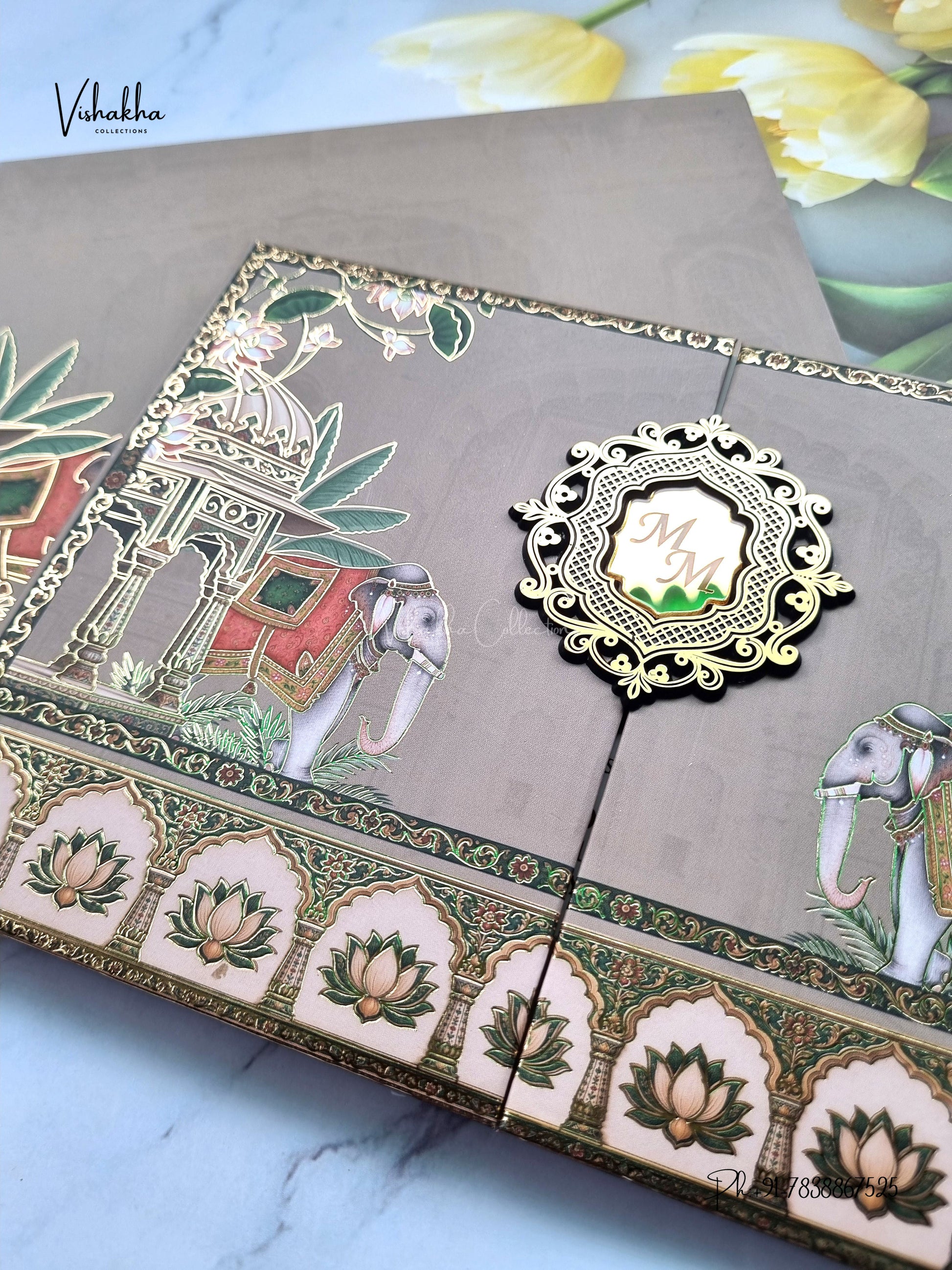 Semi Box Padded Double Door Hathi Hindu Muslim Christian Sikh Jain invitation Cards SK-3611 – image 2