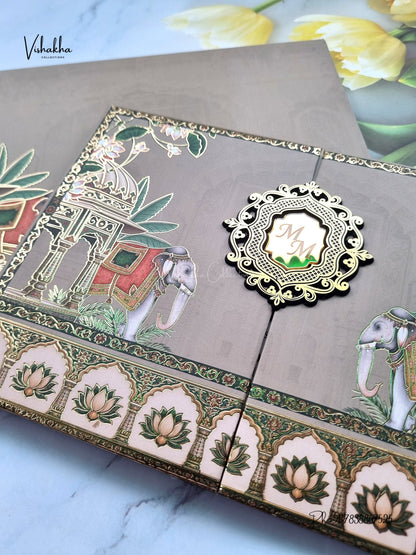 Semi Box Padded Double Door Hathi Hindu Muslim Christian Sikh Jain invitation Cards SK-3611 – image 2