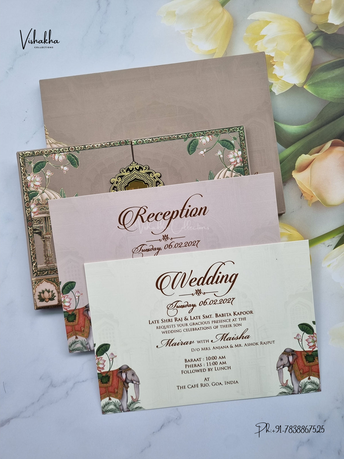 Semi Box Padded Double Door Hathi Hindu Muslim Christian Sikh Jain invitation Cards SK-3611 – image 3