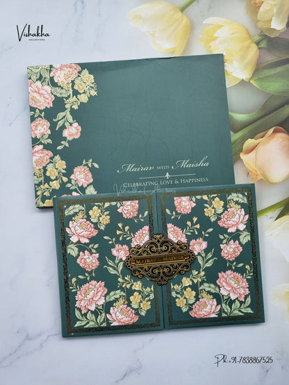 Semi Box Padded Double Door Flower Hindu Muslim Christian Sikh Jain invitation Cards SK-3612 – image 1