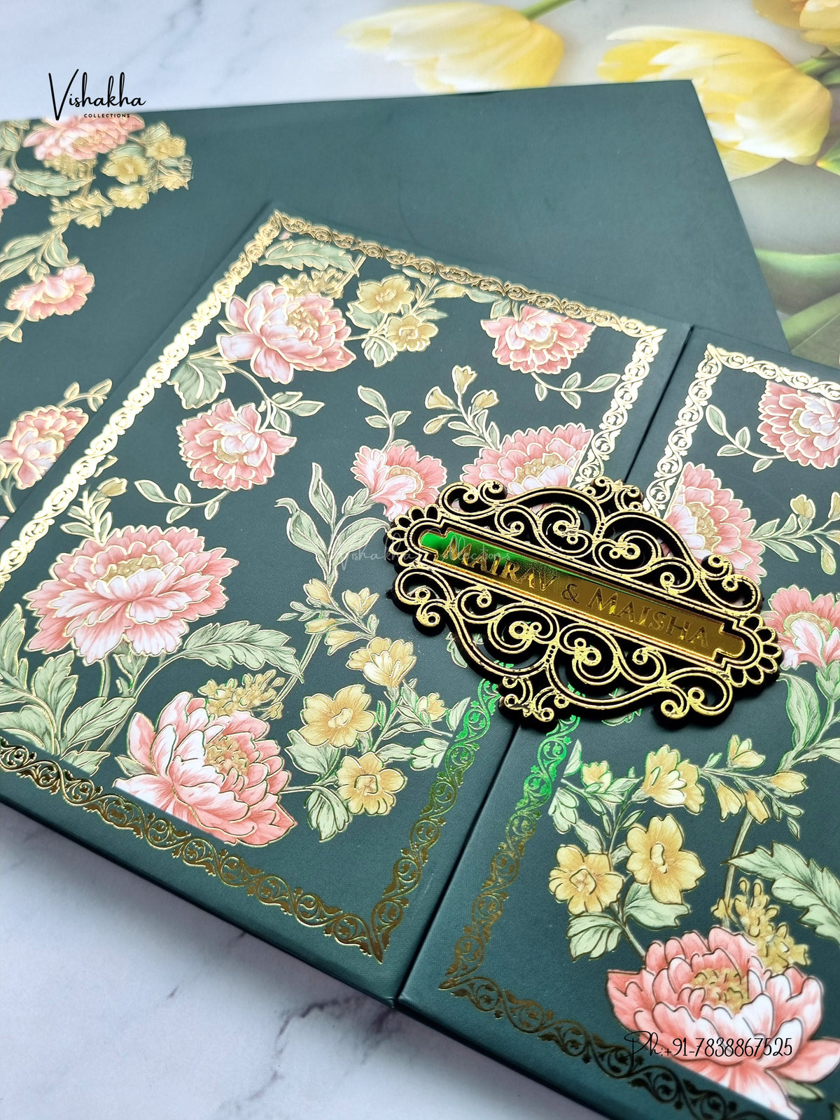 Semi Box Padded Double Door Flower Hindu Muslim Christian Sikh Jain invitation Cards SK-3612 – image 2