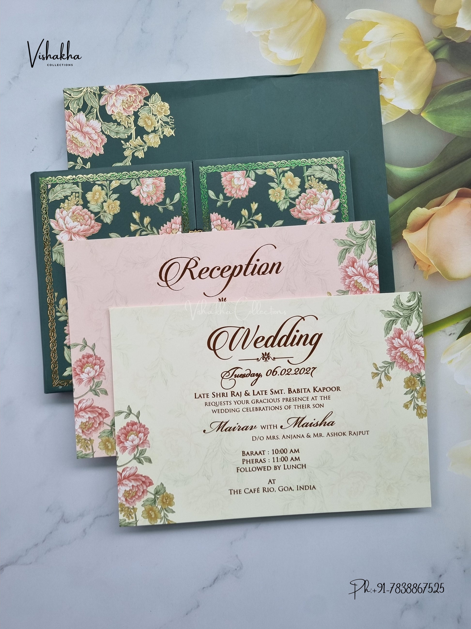 Semi Box Padded Double Door Flower Hindu Muslim Christian Sikh Jain invitation Cards SK-3612 – image 3