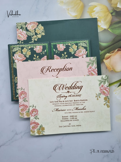 Semi Box Padded Double Door Flower Hindu Muslim Christian Sikh Jain invitation Cards SK-3612 – image 3