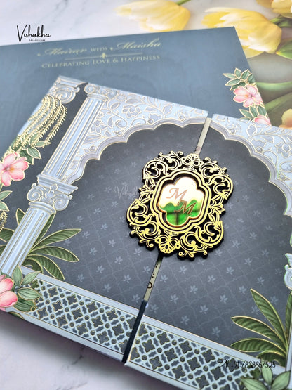 Semi Box Padded Double Door Flower Hindu Muslim Christian Sikh Jain invitation Cards SK-3613 – image 2