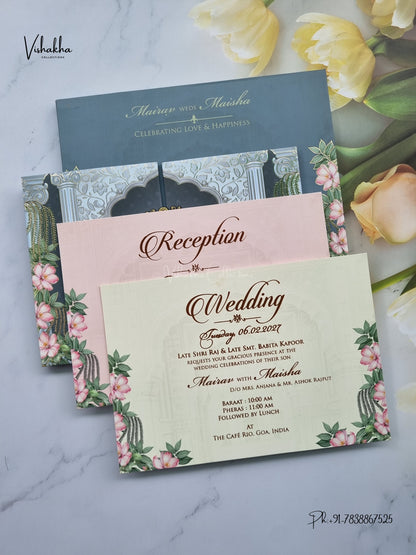 Semi Box Padded Double Door Flower Hindu Muslim Christian Sikh Jain invitation Cards SK-3613 – image 3