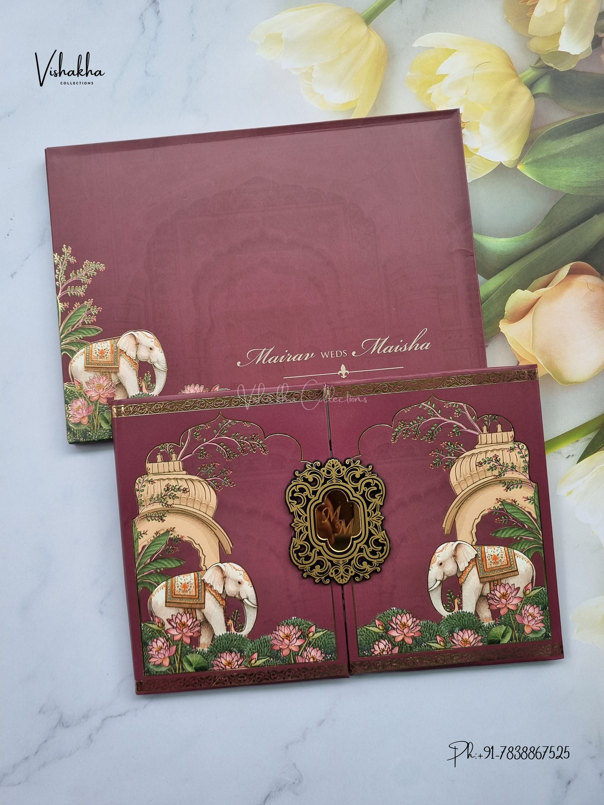 Semi Box Padded Double Door Hathi Hindu Muslim Christian Sikh Jain invitation Cards SK-3614 – image 1