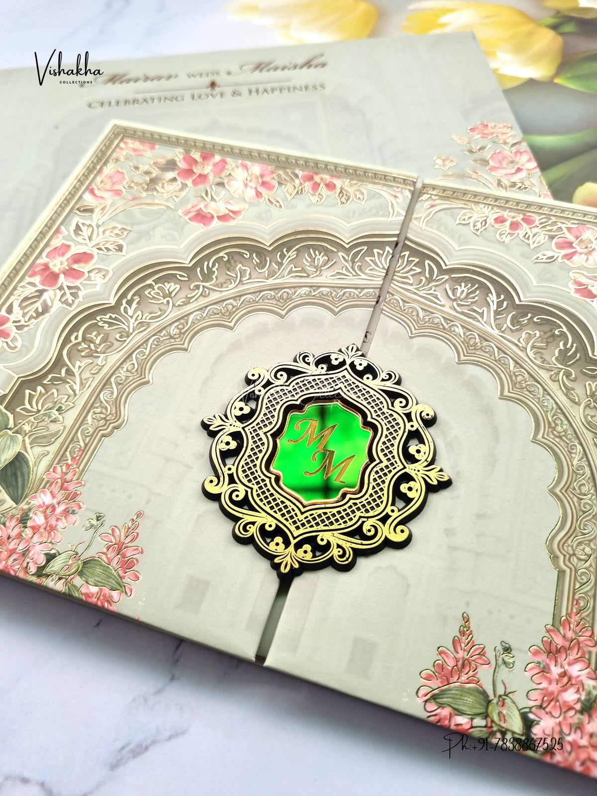 Semi Box Padded Double Door Flower Hindu Muslim Christian Sikh Jain invitation Cards SK-3615 – image 2