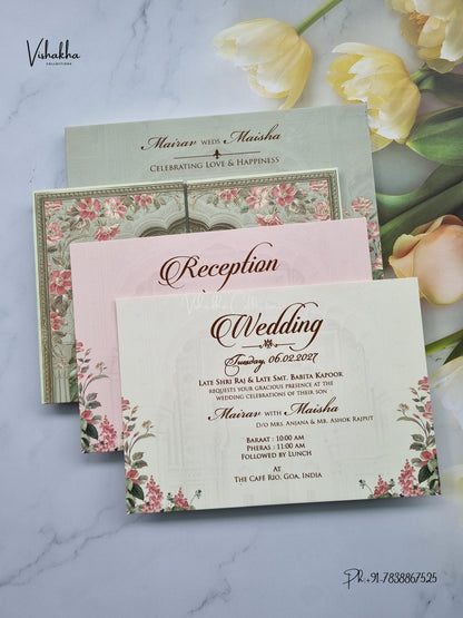Semi Box Padded Double Door Flower Hindu Muslim Christian Sikh Jain invitation Cards SK-3615 – image 3