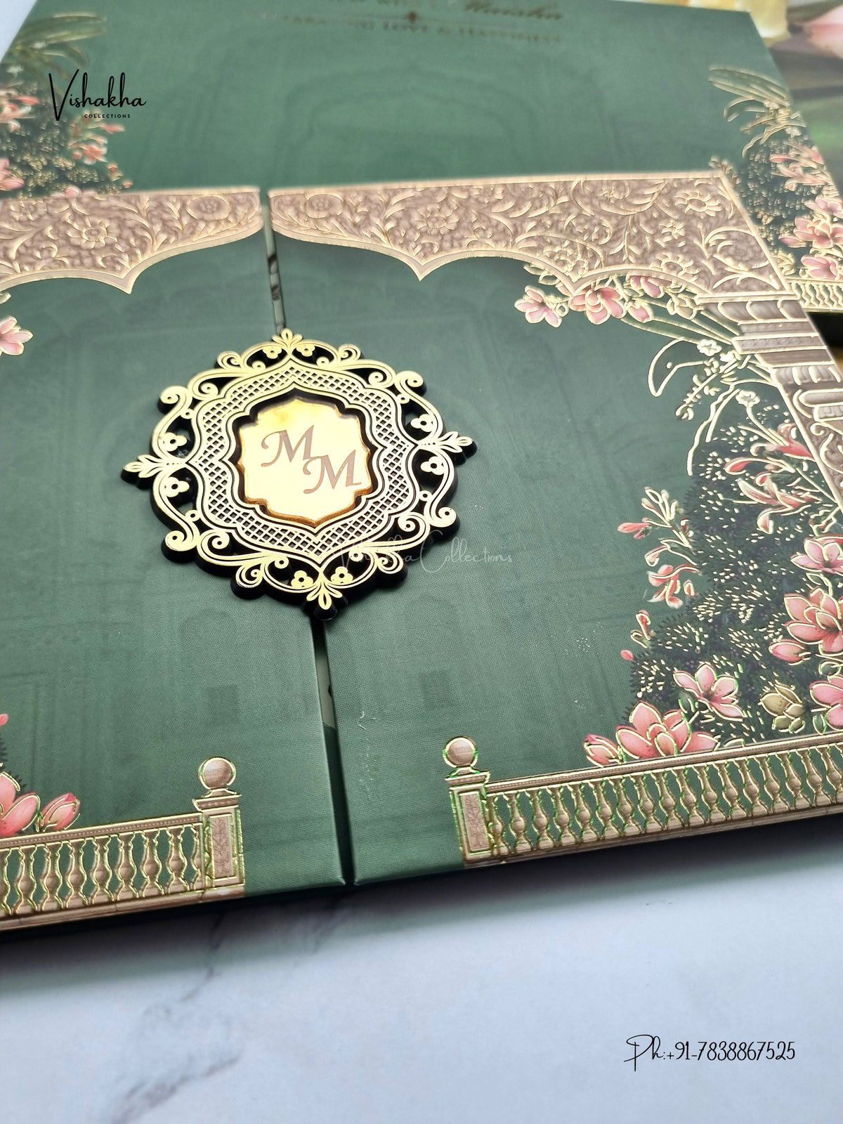 Semi Box Padded Double Door Flower Hindu Muslim Christian Sikh Jain invitation Cards SK-3616 – image 2