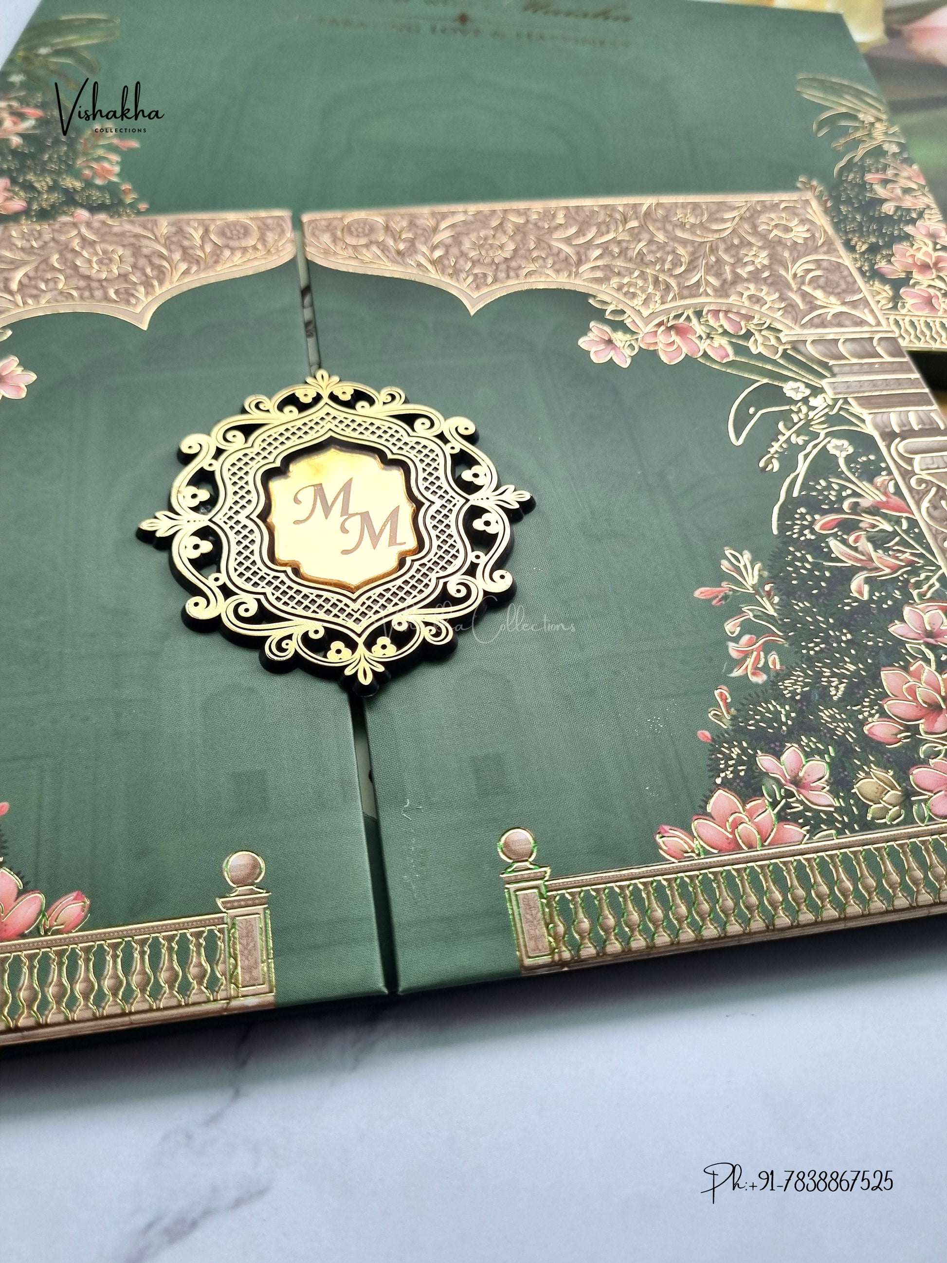 Semi Box Padded Double Door Flower Hindu Muslim Christian Sikh Jain invitation Cards SK-3616 – image 2