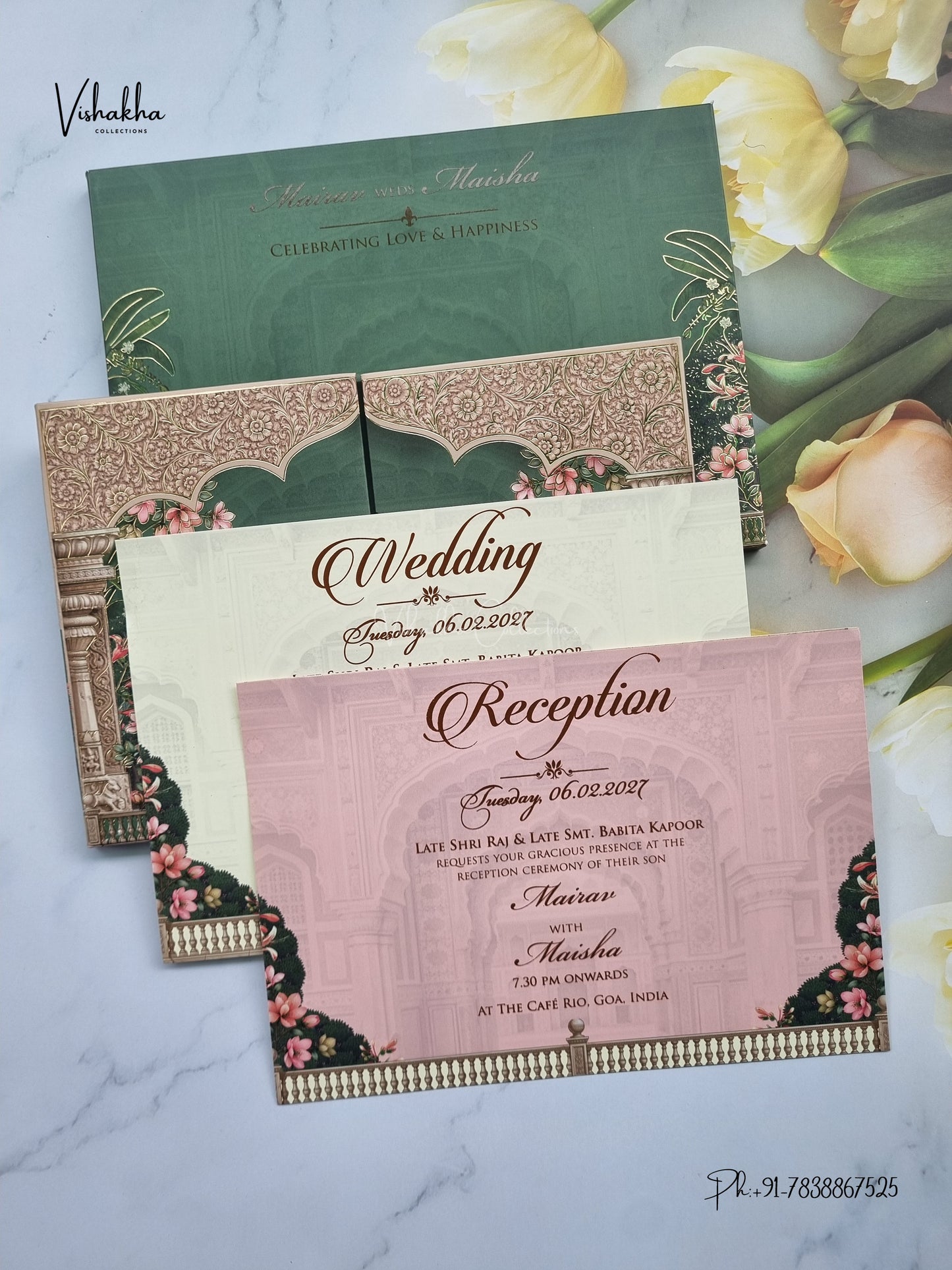 Semi Box Padded Double Door Flower Hindu Muslim Christian Sikh Jain invitation Cards SK-3616 – image 3