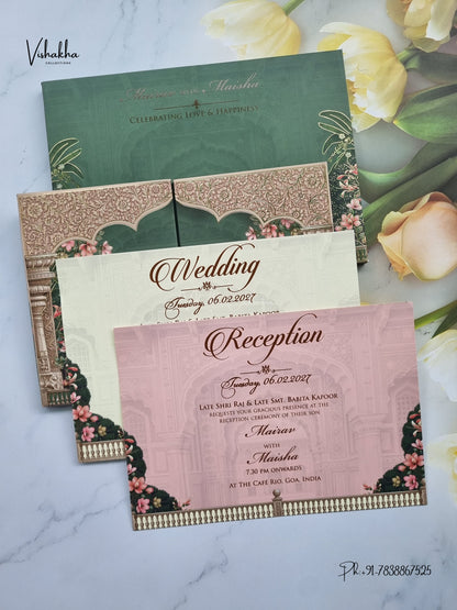 Semi Box Padded Double Door Flower Hindu Muslim Christian Sikh Jain invitation Cards SK-3616 – image 3