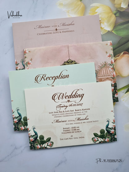 Semi Box Padded Double Door Peacock Hindu Muslim Christian Sikh Jain invitation Cards SK-3617 – image 3