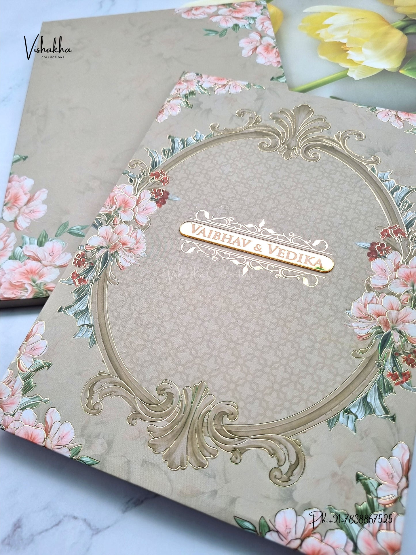 Semi Box Padded Flower Hindu Muslim Christian Sikh Jain invitation Cards SK-3618 – image 2