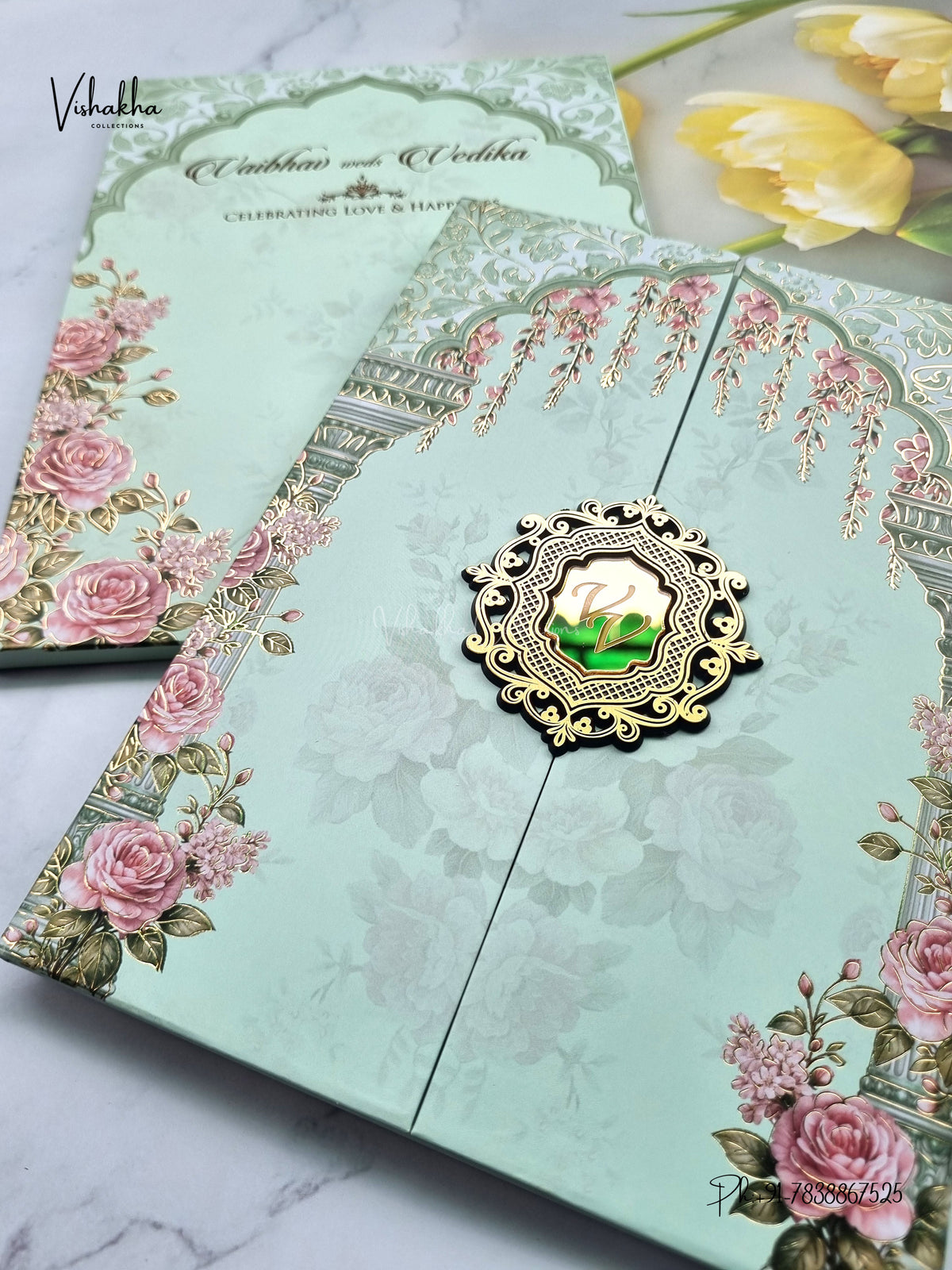 Semi Box Padded Double Door Flower Hindu Muslim Christian Sikh Jain invitation Cards SK-3619 – image 2
