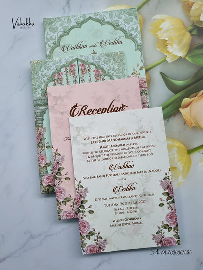 Semi Box Padded Double Door Flower Hindu Muslim Christian Sikh Jain invitation Cards SK-3619 – image 3