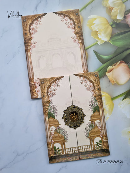 Semi Box Padded Double Door Royal Door Hindu Muslim Christian Sikh Jain invitation Cards SK-3620 – image 1